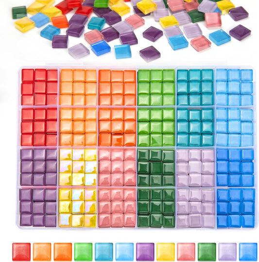 432 pcs Glass Mosaic Tiles, 12 Colors 10mm Mosaic Glass Pieces with Storage Box, Transparent Mosaic Tiles for Crafts Bulk, Mosaic Supplies for Home Decoration, Art Crafts