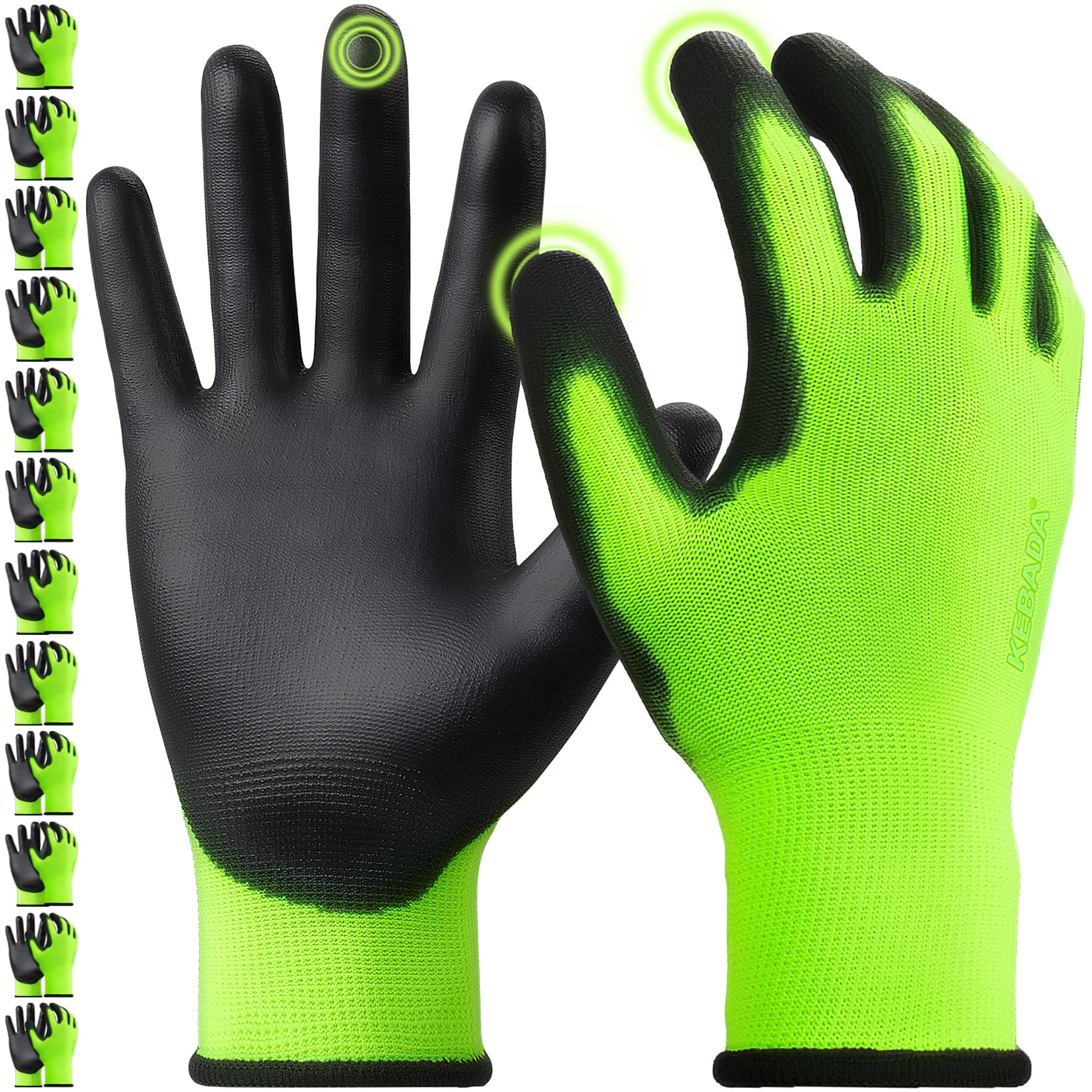 Kebada W1 Work Gloves for Men and Women, PU Coated Safety Gloves with Grip, Touchscreen, Ideal for Warehouse Package Handling, Construction, Gardening, Gray Large