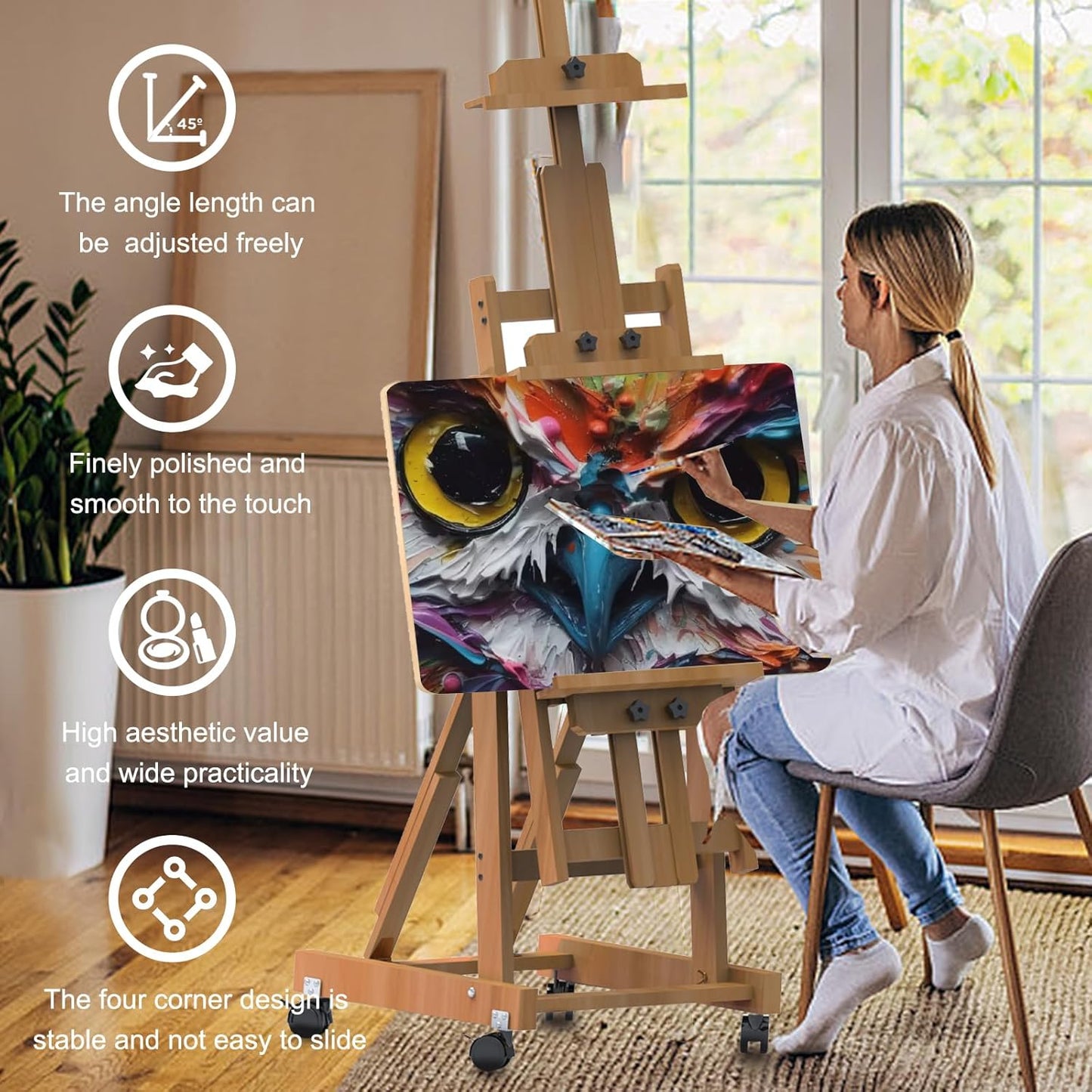 H-Frame Easel,Foldable Multifunctional Easel,Removable Floor Easel,Height and Angle Adjustable (Vertical to Horizontal),Art Easel for Adults,Holds Two Canvases (Up to 77 Inches),Art Easel,Natural