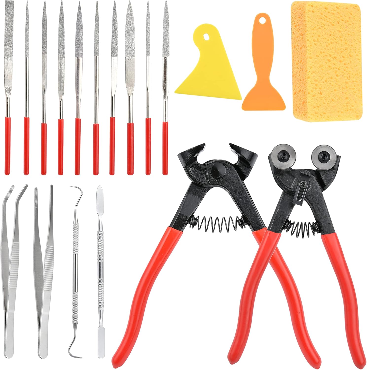 19 Pcs Mosaic Tools Kit, Heavy Duty Glass Mosaic Cut Nippers and Tile Nippers, Professional Mosaic Cutter Tool for Cutting Glass Mosaic, Ceramics