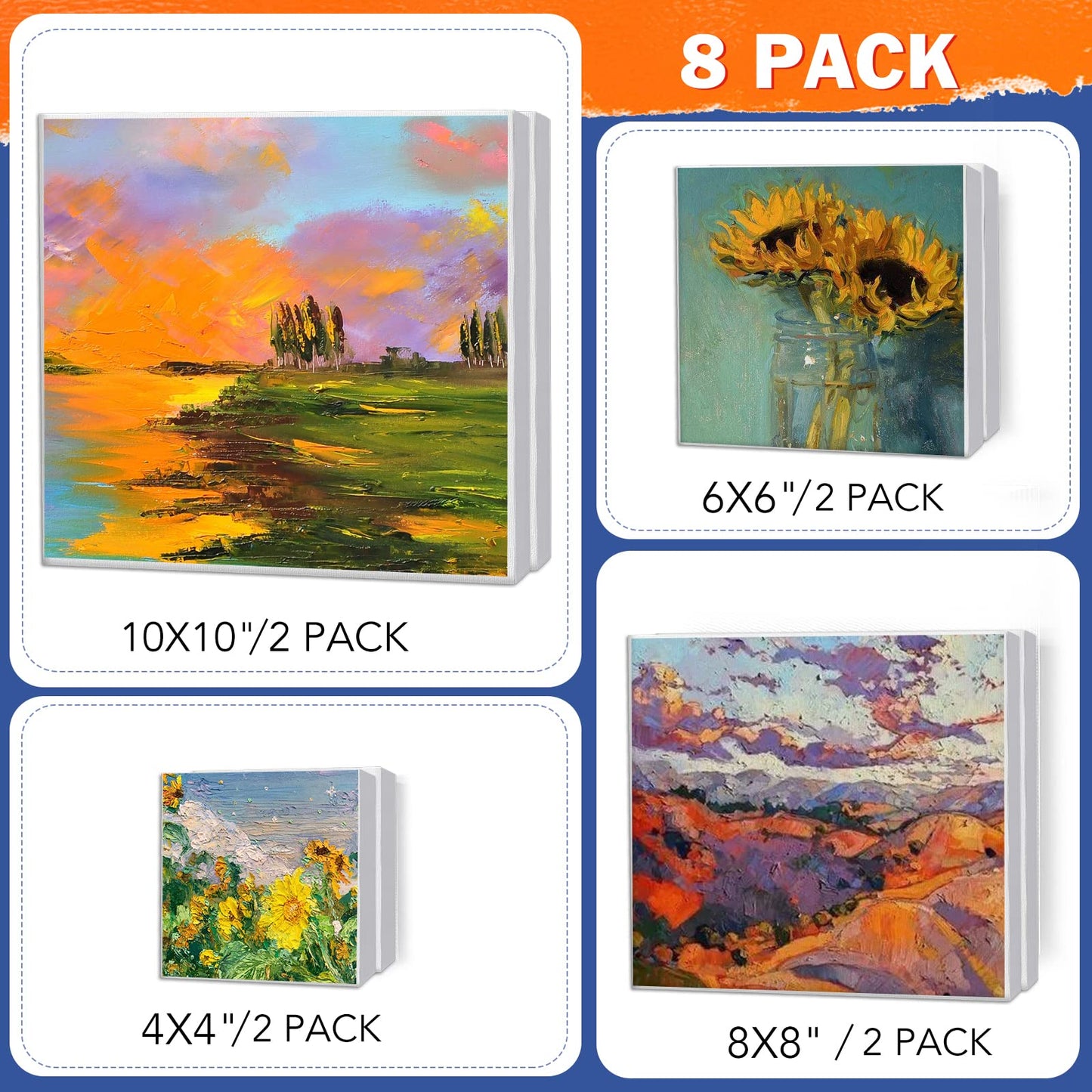 3 Pack Canvases for Painting with Multi Pack 11x14, 5x7, 8x10, Painting Canvas for Oil & Acrylic Paint