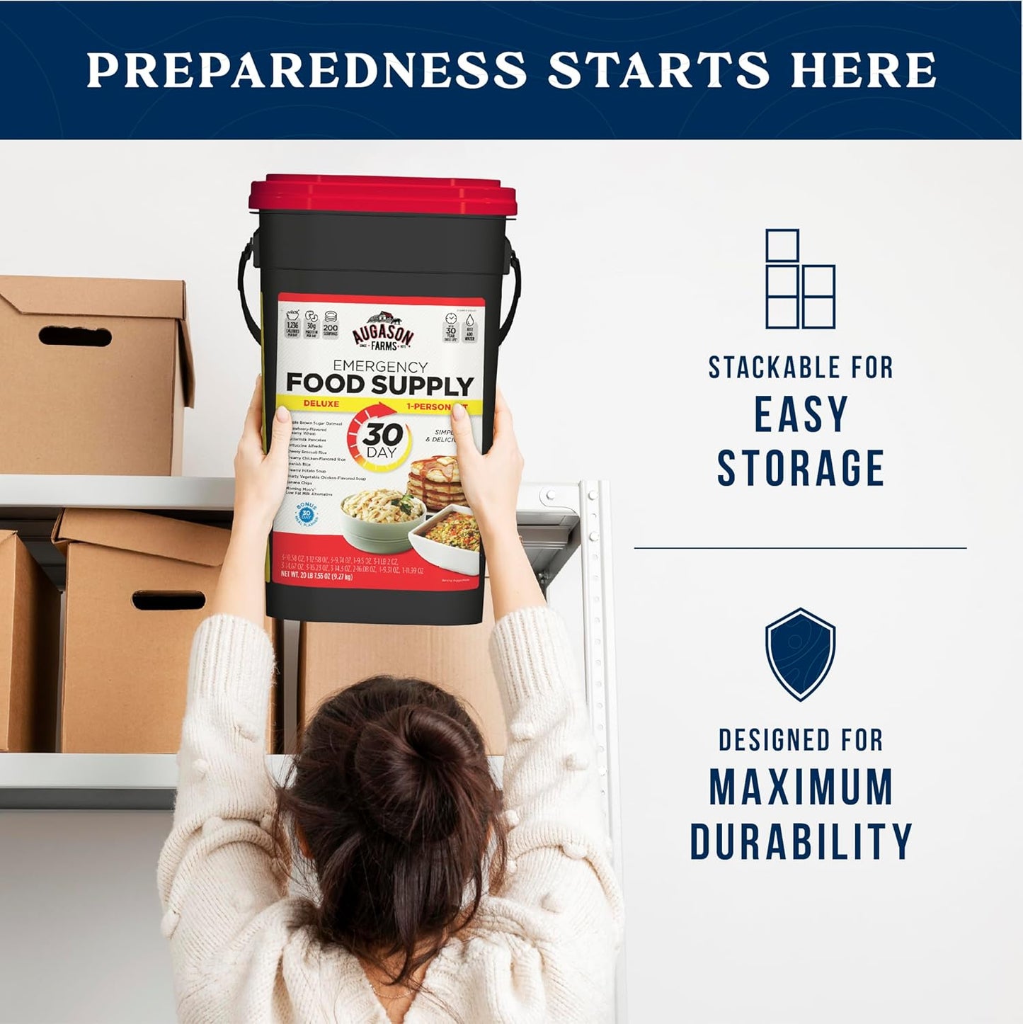 Augason Farms 30-Day 1-Person Standard Emergency Food Supply Kit, Survival Food, Just Add Water, 200 Servings