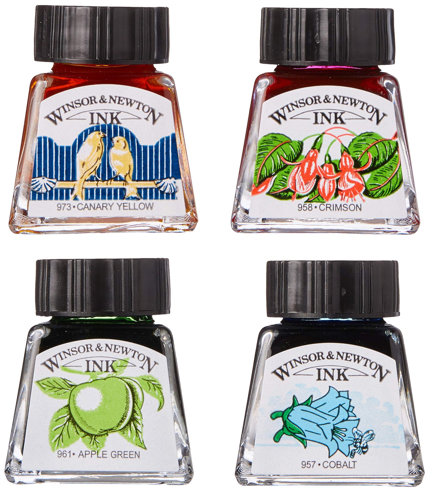 Winsor & Newton Collection Drawing Ink Set, Set of 4, Black, White, Metallic Tones