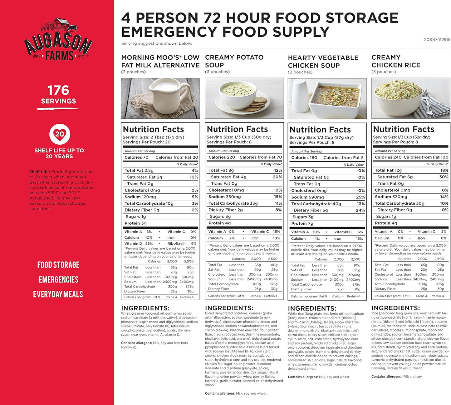 Augason Farms 72-Hour 4-Person Emergency Food Storage Kit 14 lbs 7 oz